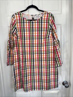crown & ivy Multicolor Plaid Shift Dress with Sleeve Ties
